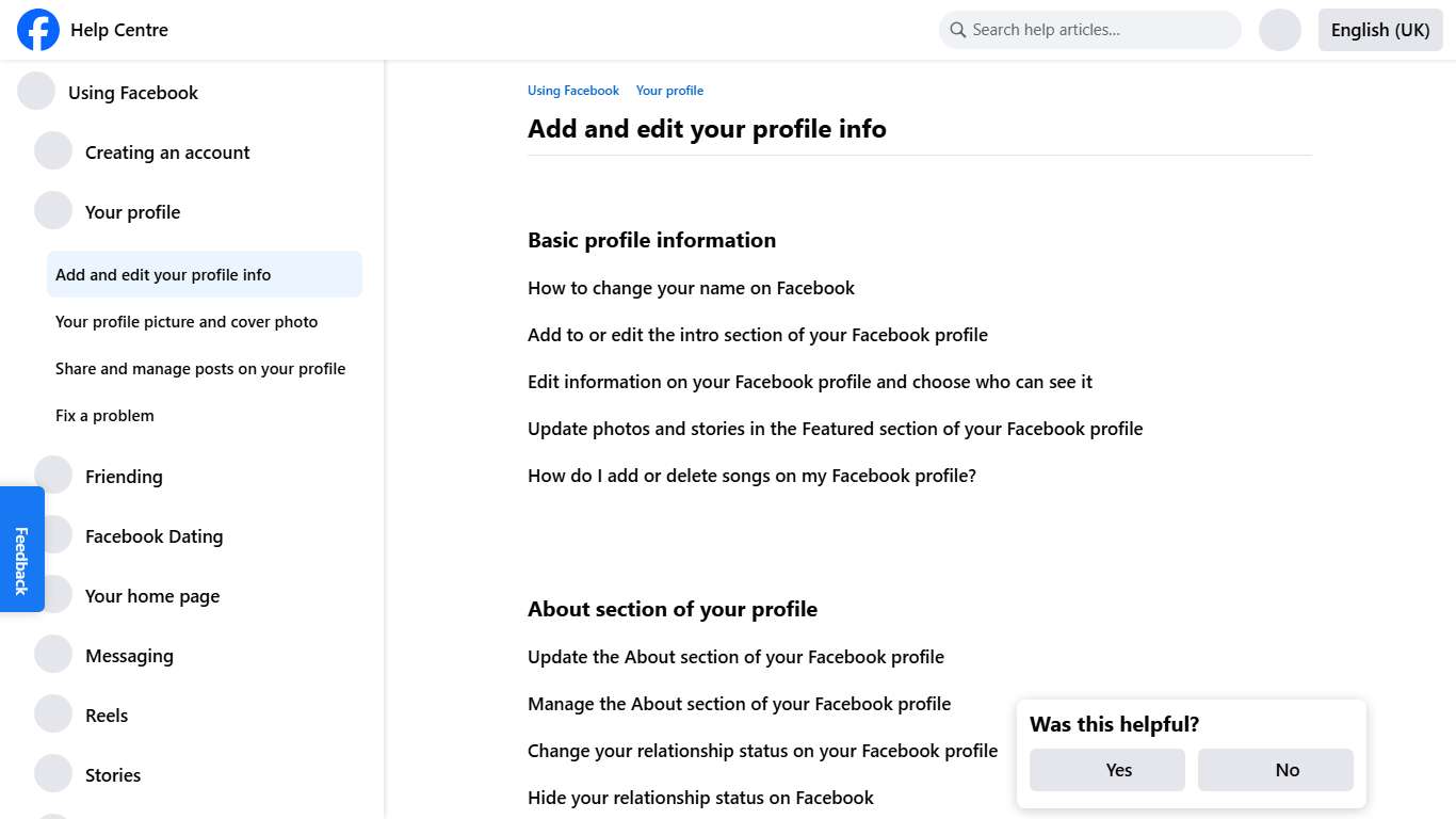 Add and edit your profile info Facebook Help Centre